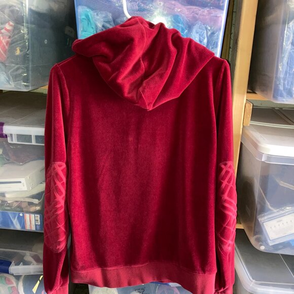 BURBERRY LONDON Velvet Hooded Full Zip Track Jacket Burgundy Sz L Womens - Picture 3 of 13